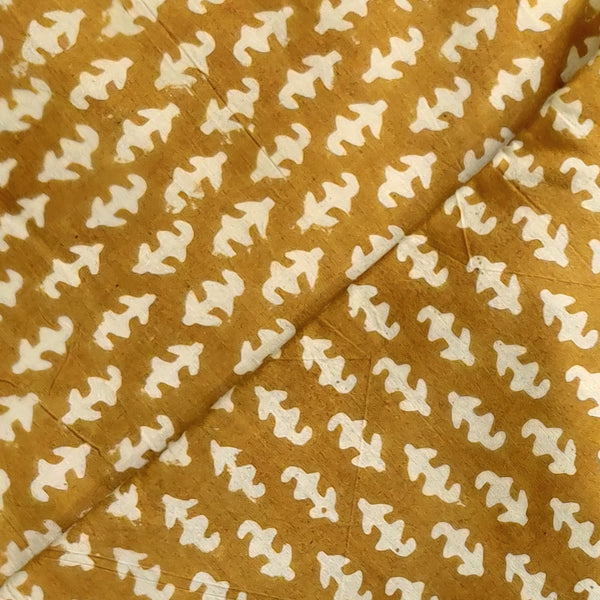 Pre-cut 0.95 cm Pure Cotton Dabu Mud Mustard With Tiny Cream Motifs Hand Block Print Fabric