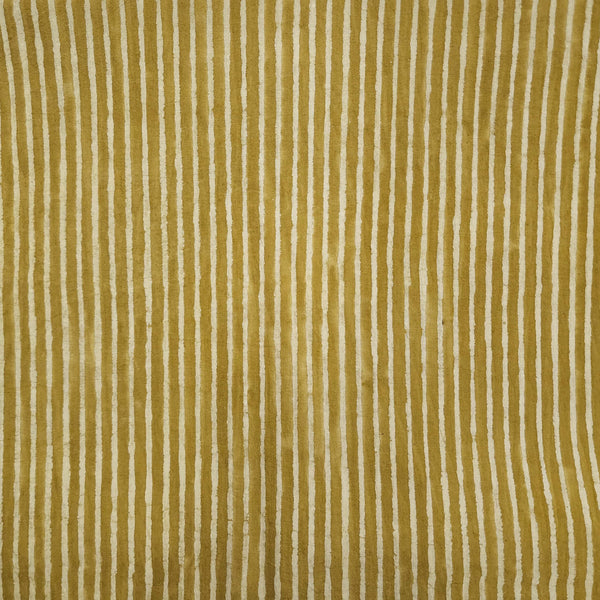 (Pre cut 1 meter )Pure Cotton Dabu Mustard Stripes Hand Block Print Fabric