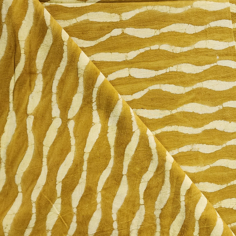 Pure Cotton Dabu  Mustard With Cream Weaves Hand Block Print Fabric