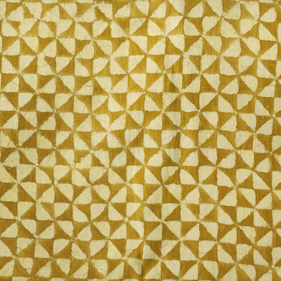 Pure Cotton Dabu  Mustard With Cream Windmill Motif Hand Block Print Fabric