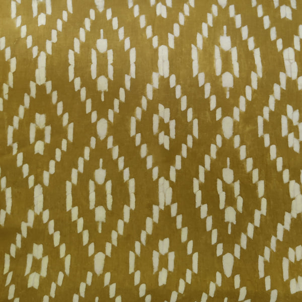 Blouse Piece 0.90 meter Pure Cotton Dabu Mustard With Geometric Hand Block Print Fabric