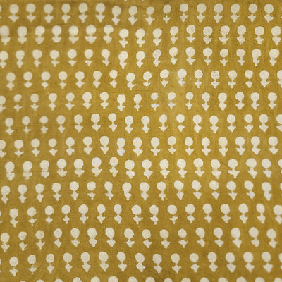 (Pre-cut 2 meter )Pure Cotton Dabu Mustard With Small Cream Tiny Motifs Hand Block Print Fabric