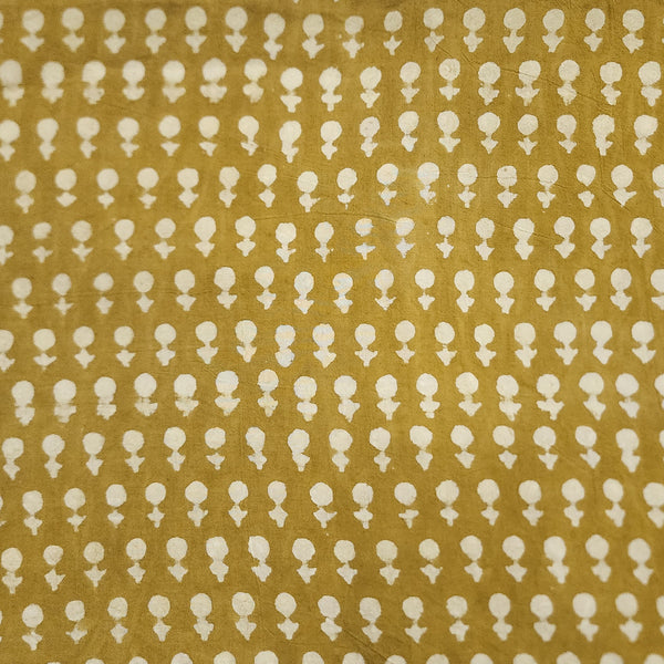 ( Pre-Cut 1 Meter ) Pure Cotton Dabu Mustard With Small Cream Tiny Motifs Hand Block Print Fabric