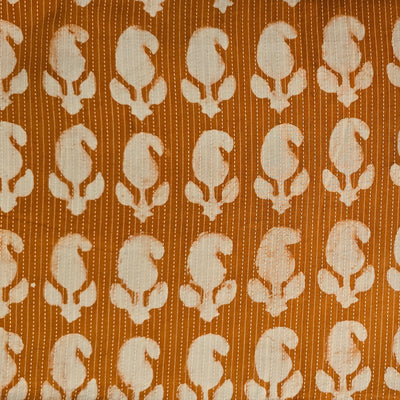 Pure Cotton Dabu Mustard With White Kaju Fruit Hand Block Print Fabric