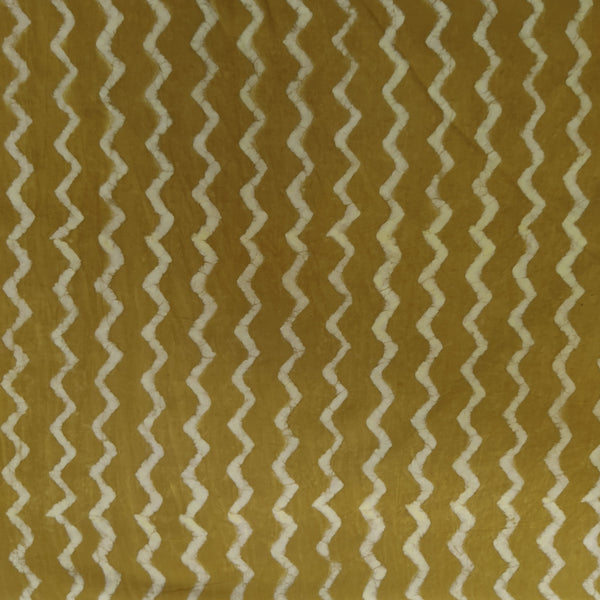 Pre-cut 2 meter Pure Cotton Dabu Mustard With Zig Zag Waves Hand Block Print Fabric