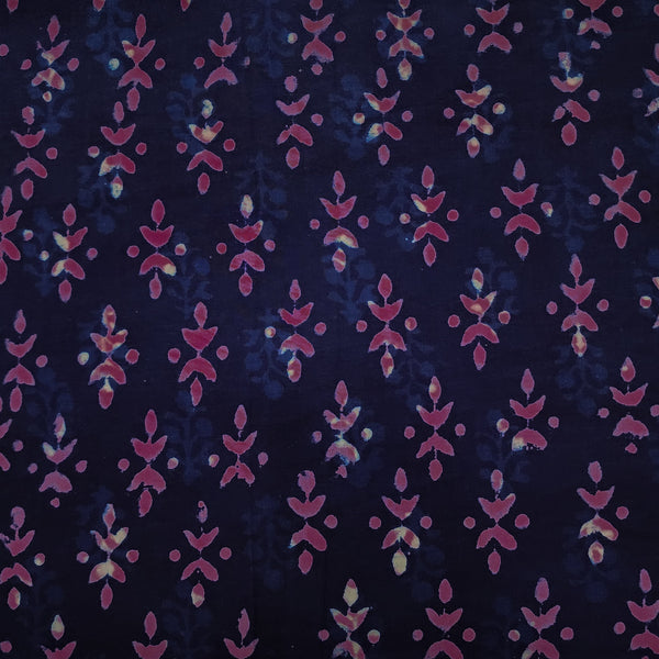 Blouse Piece 1 meter Pure Cotton Dabu Navy Blue With Pink Batik Motif Hand Block Print Fabric