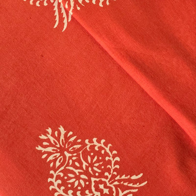 Pure Cotton Dabu Orange  Big Flower Motif Hand Block Print Fabric