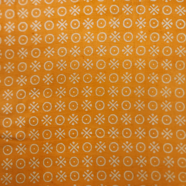 Pure Cotton Dabu Orange With Cream Circle And Plus Hand Block Print Fabric