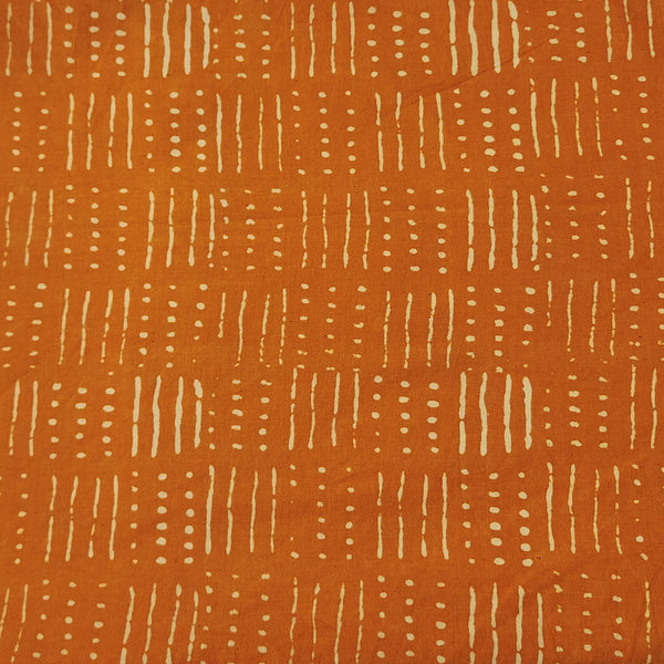 Pure Cotton Discharge Orange With Cream Hand Block Print Fabric