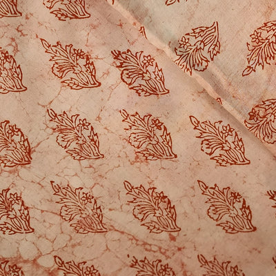 Pure Cotton Dabu Orange With Flower Motif Hand Block Print Fabric