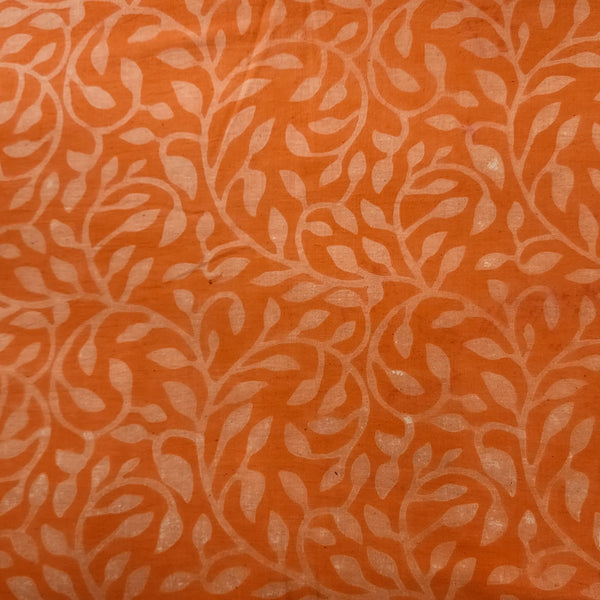 ( Pre-Cut 1 Meter)  Pure Cotton Dabu Orange Big Wild Flower Creeper Hand Block Print Fabric