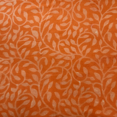 ( Pre-Cut 1 Meter)  Pure Cotton Dabu Orange Big Wild Flower Creeper Hand Block Print Fabric