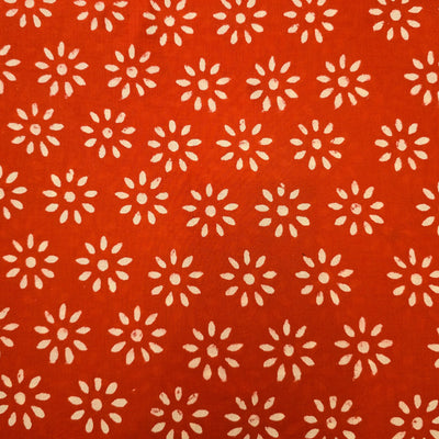 Pure Cotton Dabu Orange With White Flower Design Hand Block Print Fabric