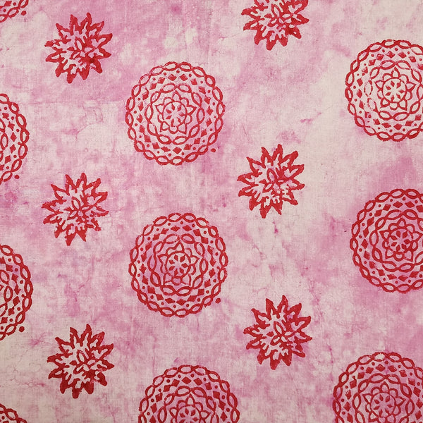 Pure Cotton Dabu Pink Flower And Chakar Hand Block Print Fabric