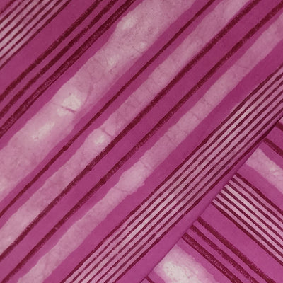 Pure Cotton Dabu Pink Intricate Design Stripes Hand Block Print Fabric