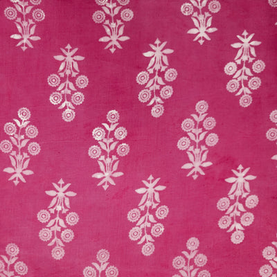 ( Pre-Cut 0.80 Meter ) Pure Cotton Dabu Pink With Cream Big Motifs Hand Block Print Fabric
