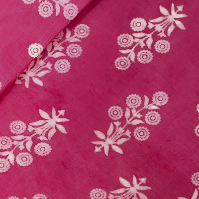 ( Pre-Cut 0.80 Meter ) Pure Cotton Dabu Pink With Cream Big Motifs Hand Block Print Fabric