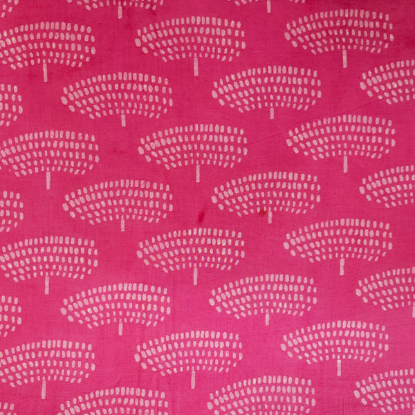 Pure Cotton Dabu Pink With Cream Tree Motif Hand Block Print Fabric