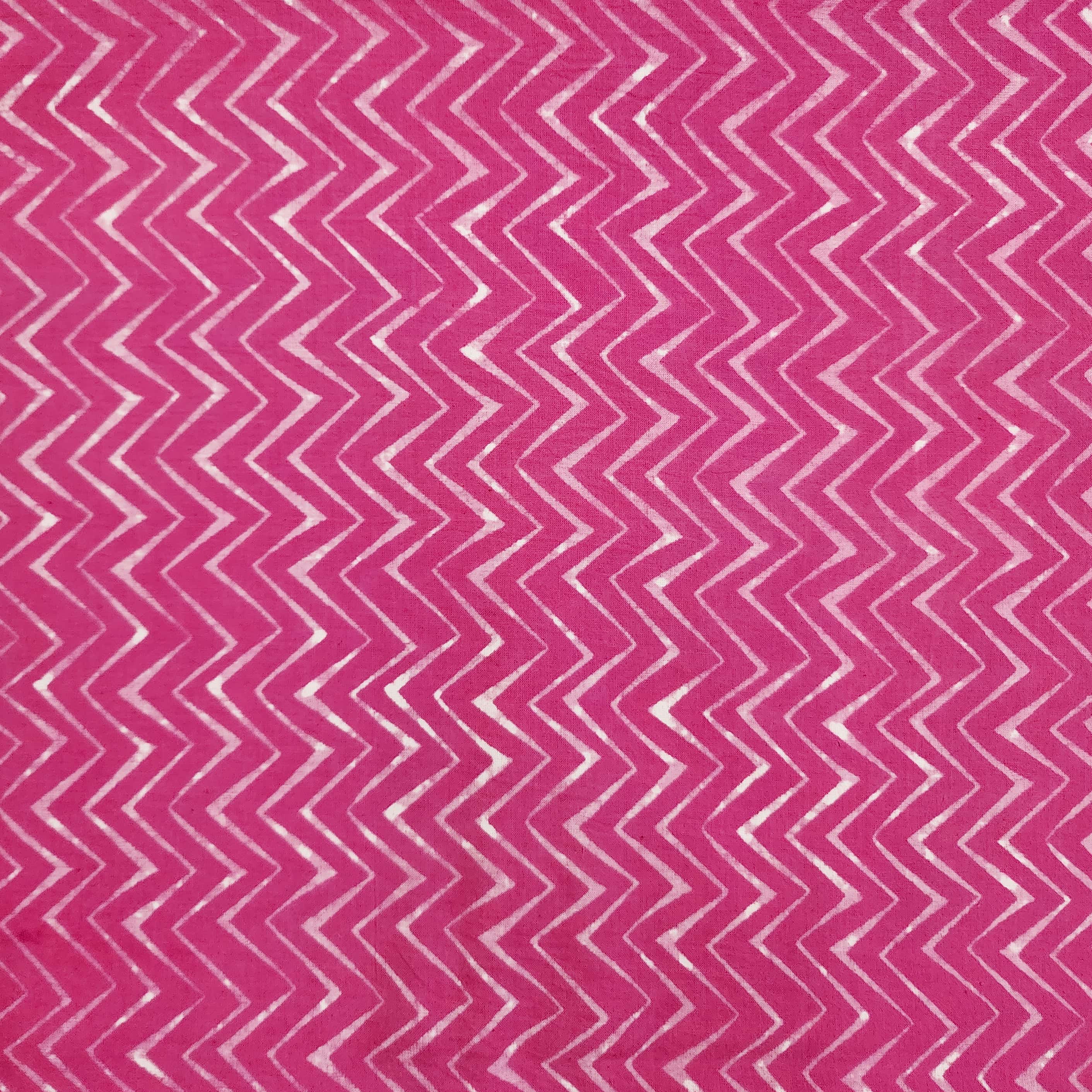 Pure Cotton Dabu Pink With Cream Zig-Zag Stripes Hand Block Pirnt Fabr ...
