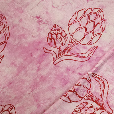 Pure Cotton Dabu Pink With Flower Motif Hand Block Print Fabric