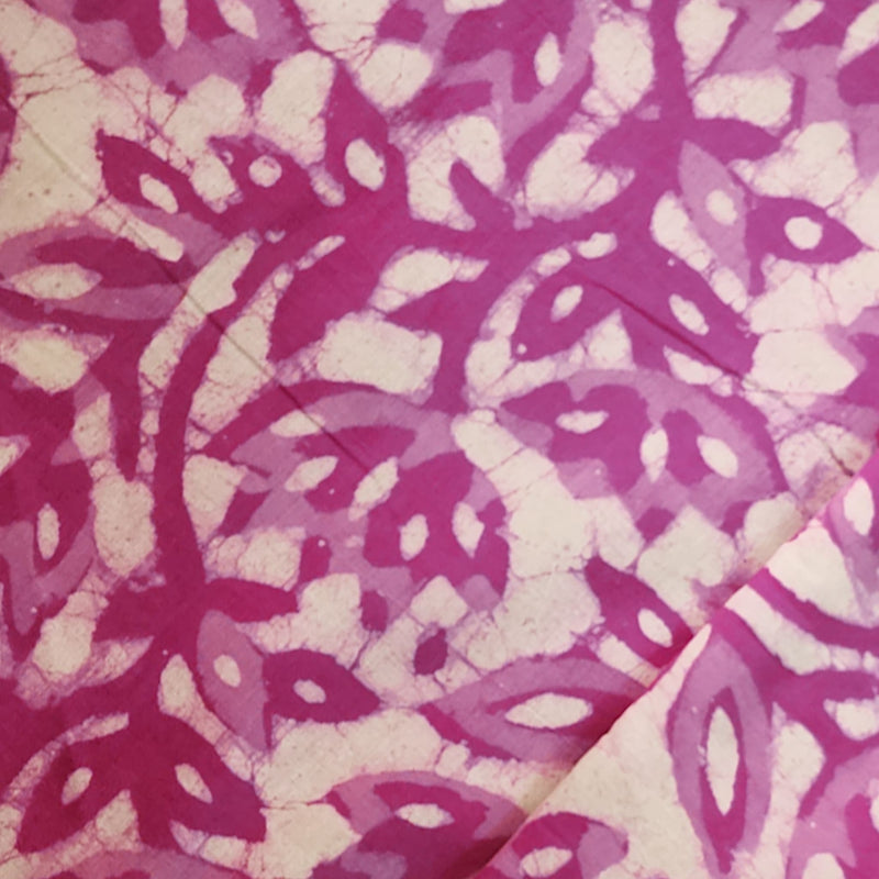 Pure Cotton Dabu Pink With Off white Lotus Flower Wild Jaal Hand Block Print Fabric
