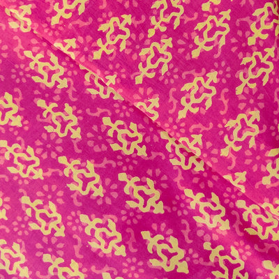 ( Pre-Cut 0.80 Meter ) Pure Cotton Dabu Pink With Yellowish Cream Hand Block Print Fabric