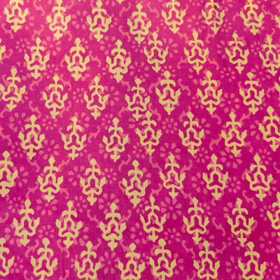 ( Pre-Cut 0.80 Meter ) Pure Cotton Dabu Pink With Yellowish Cream Hand Block Print Fabric