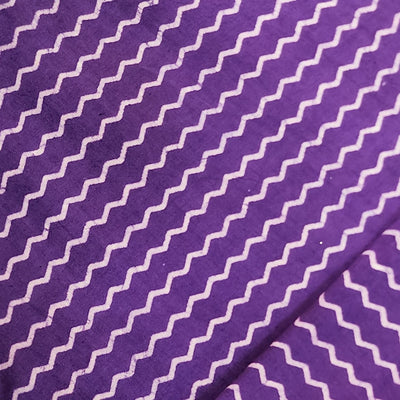 Pure Cotton Dabu Purple And Cream Small Zig-Zag Stripes Hand Block Print Fabric