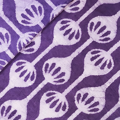 ( Pre-Cut 2 Meter ) Pure Cotton Dabu Purple With Cream Flower With Blud Design Hand Block Print Fabric
