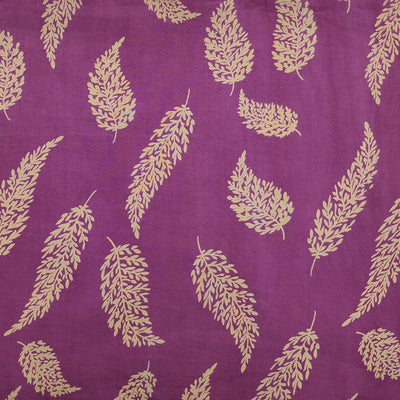 Pure Cotton Dabu Purple With Cream Leaves Motif Hand Block Print Fabric