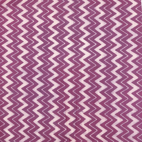 Pure Cotton Dabu Purple With Cream Zig-Zag Stripes Hand Block Print Fabric