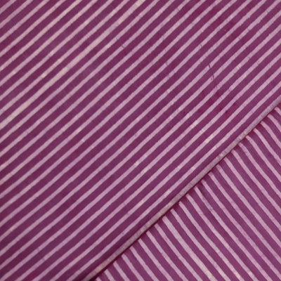 Pure Cotton Dabu Purple With Off White Stripes Hand Block Print Fabric
