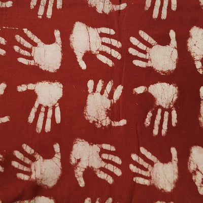 Pure Cotton Dabu  Rust Red With Cream Hand Motif Hand Block Print Fabric