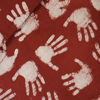 Pure Cotton Dabu  Rust Red With Cream Hand Motif Hand Block Print Fabric