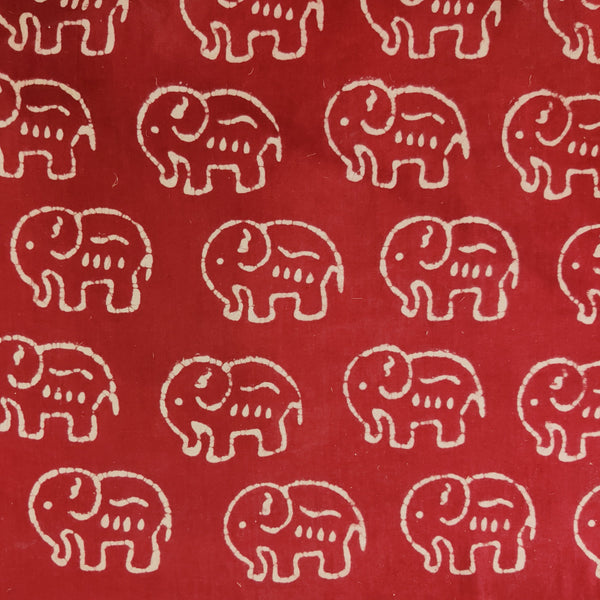 (Pre- Cut 1.48 Meter) Pure Cotton Dabu Rust With Cream Big Elephant Motif Hand Block Print Fabric