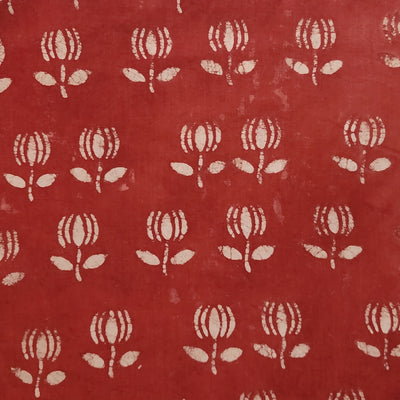 Pure Cotton Dabu Rust With Lotus Hand Block Print Fabric