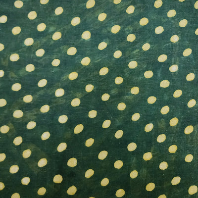 Pure Cotton Dabu Green With Light Yellow Polka Dots Hand Block Print Fabric