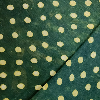 Pure Cotton Dabu Green With Light Yellow Polka Dots Hand Block Print Fabric