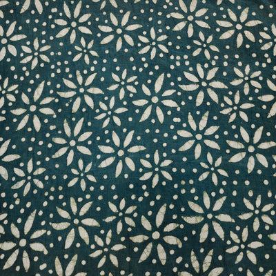Blouse Piece 0.90 meter Pure Cotton Dabu Teal With All Size Flowers Hand Block Print Fabric