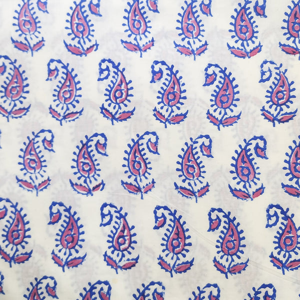 ( Pre-Cut 1.50 Meter ) Pure Cotton Dabu White And Purple Kairi Hand Block Print Fabric
