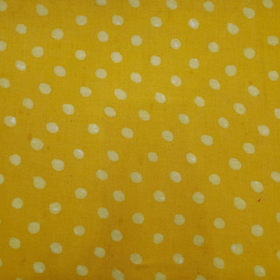 Pure Cotton Dabu  Yellow And Cream Polka Dots Hand Block Print Fabric