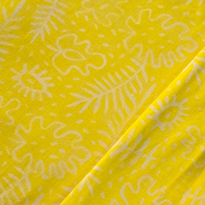 Pure Cotton Dabu Yellow Intricate Flower Design Hand Block Print Fabric