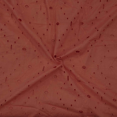 ( Pre-Cut 0.85 Meter (Width 53 Inches)Pure Cotton Dark Peach Hakoba Cutwork Fabric