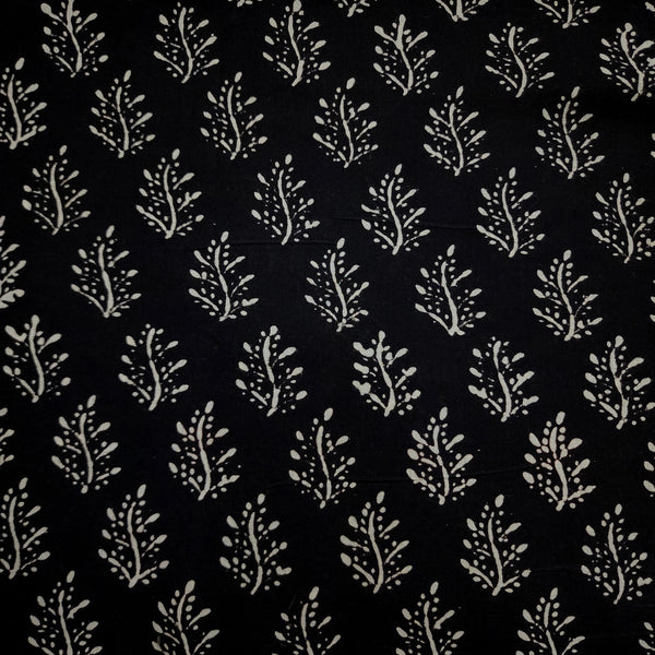 Pre-cut 2 meter Pure Cotton Discharge Black With Fern Bush Hand Block Print Fabric