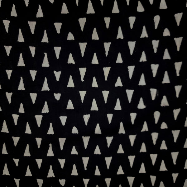 Pre-Cut 1.50 Meter Pure Cotton Discharge Black With Triangles Hand Block Print Fabric