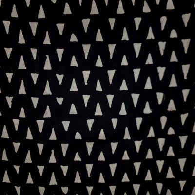 Pre-Cut 1.50 Meter Pure Cotton Discharge Black With Triangles Hand Block Print Fabric