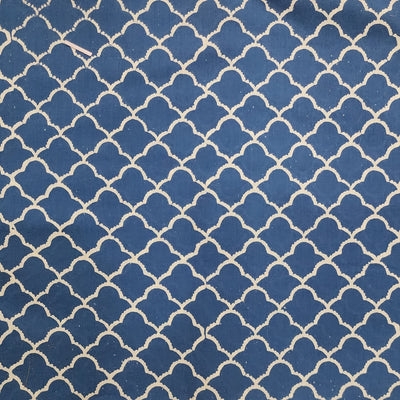 Pre-cut 1 meter Pure Cotton Discharge Blue With White Jaal Hand Block Print Fabric