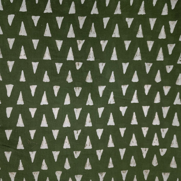 ( Pre-Cut 0.90 Meter ) Pure Cotton Discharge Green With Triangles Hand Block Print Fabric