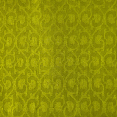 Pure Cotton Discharge Light Green With Self Colour Design Flower Creeper Jaal Hand Block Print Fabric