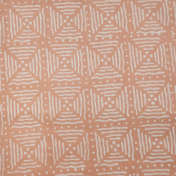 Pure Cotton Discharge Light Peach With White Intricate Design Hand Block Print Fabric
